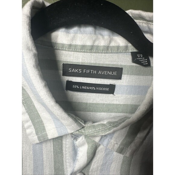 Saks Fifth Avenue Men’s Linen Blend Shirt Medium Striped - Picture 2 of 3